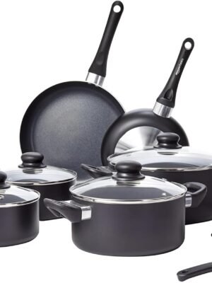 Basics Non-Stick Cookware 15-Piece Set, Pots, Pans and Utensils, Black